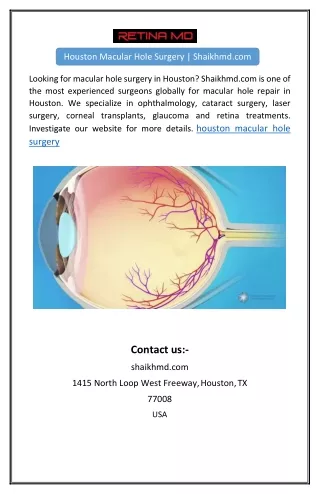 Houston Macular Hole Surgery | Shaikhmd.com