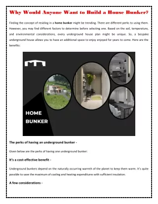 why would anyone want to build a house bunker