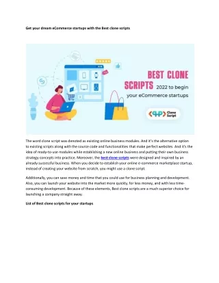 Get your dream ecommerce startups with Best clone scripts
