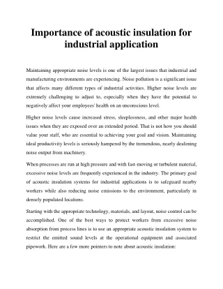 Importance of acoustic insulation for industrial application