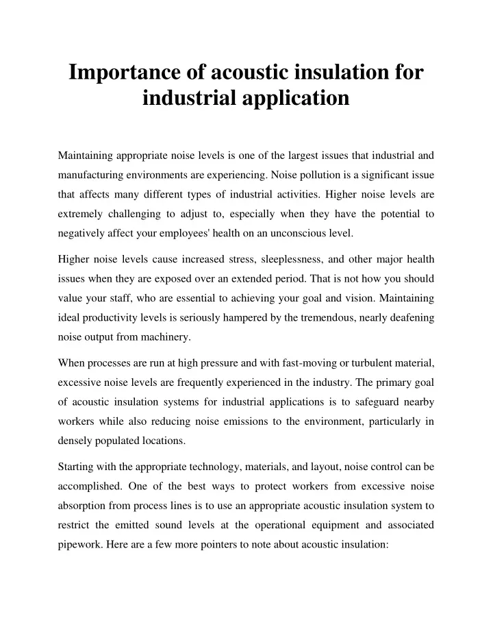 importance of acoustic insulation for industrial