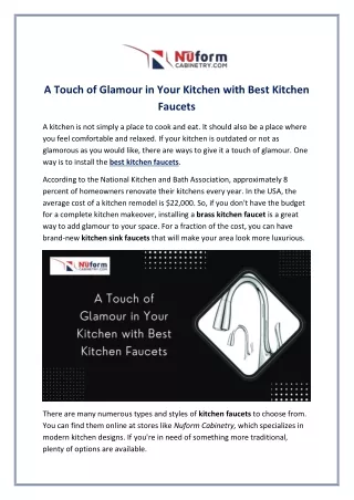 A Touch of Glamour in Your Kitchen with Best Kitchen Faucets