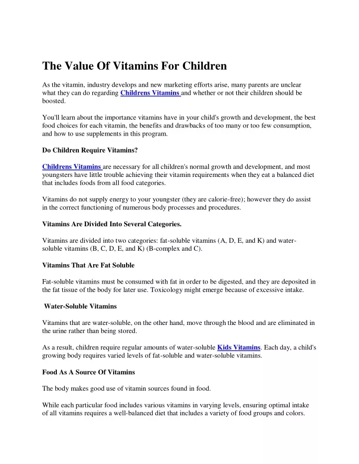 the value of vitamins for children