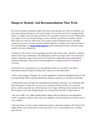hangover remedy and recommendations that work