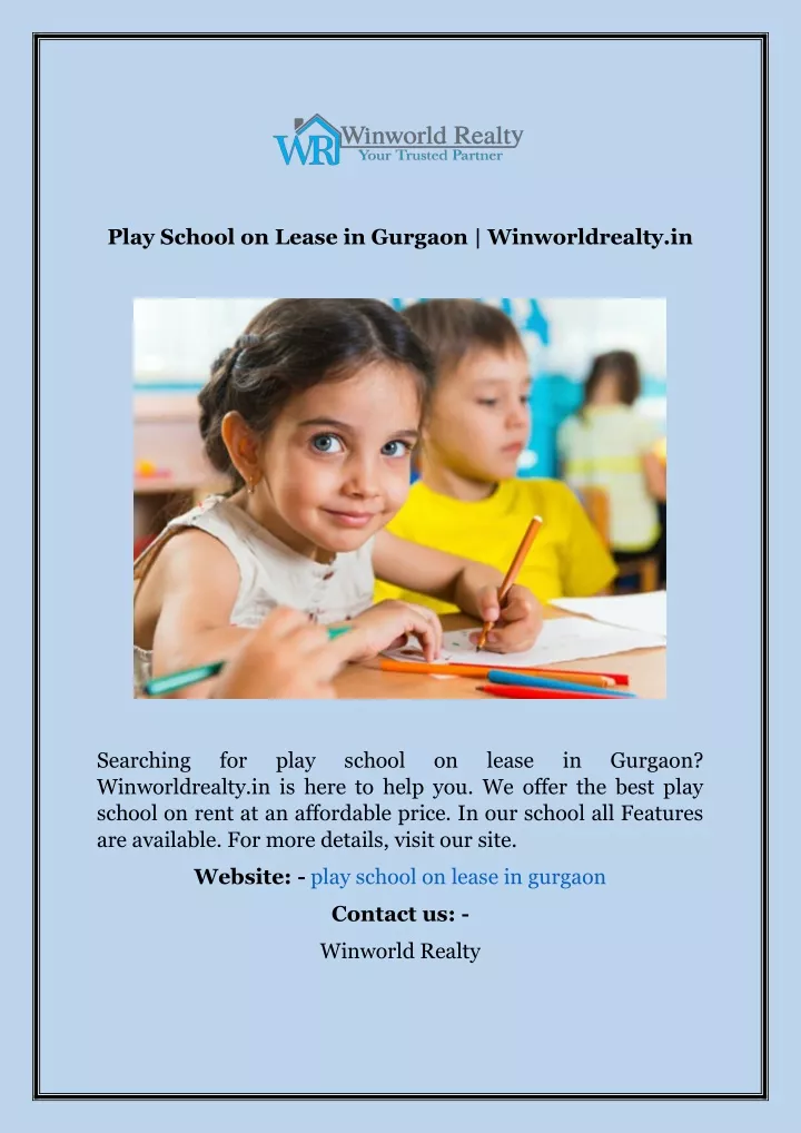 play school on lease in gurgaon winworldrealty in