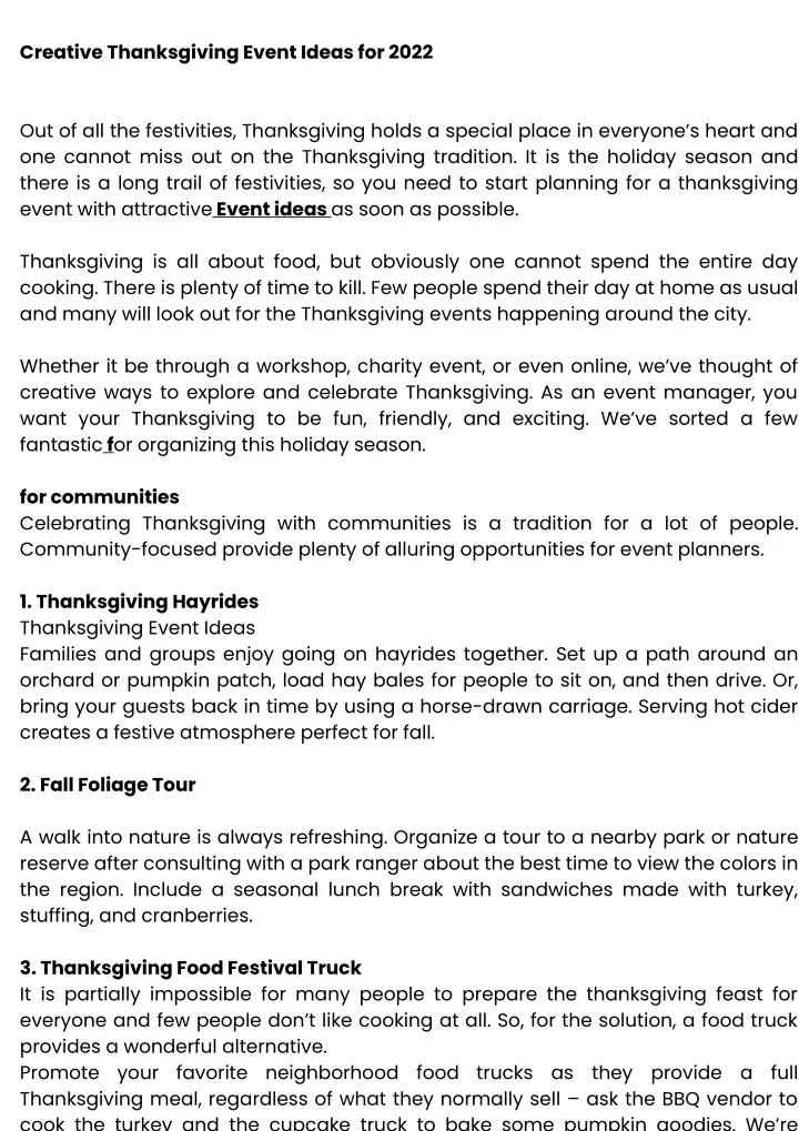 creative thanksgiving event ideas for 2022