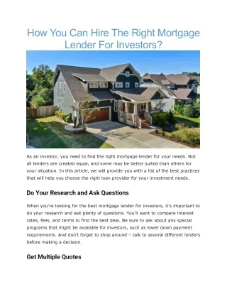 how you can hire the right mortgage lender