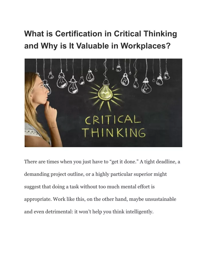 what is certification in critical thinking