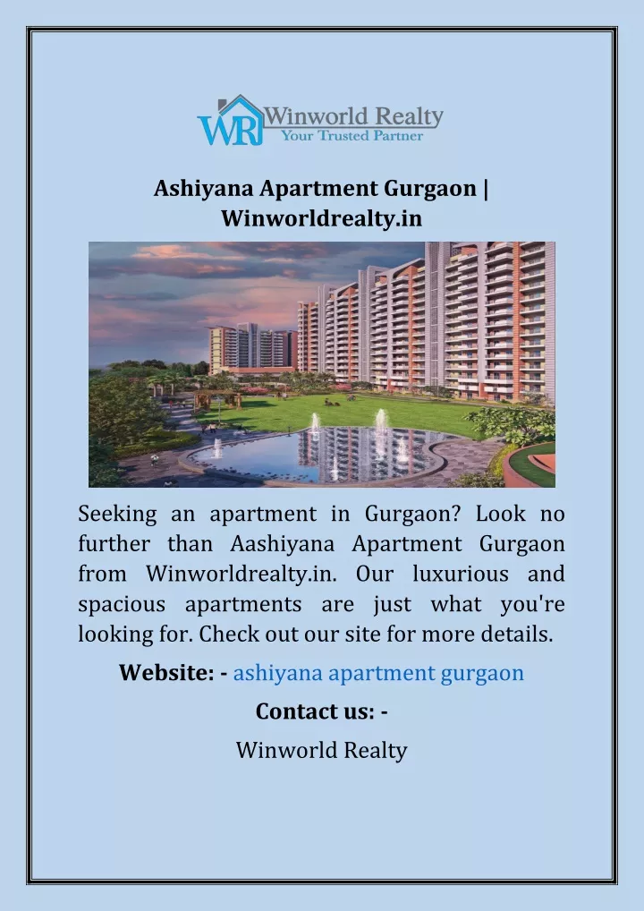 ashiyana apartment gurgaon winworldrealty in