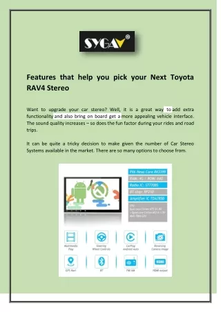 Features that help you pick your Next Toyota RAV4 Stereo