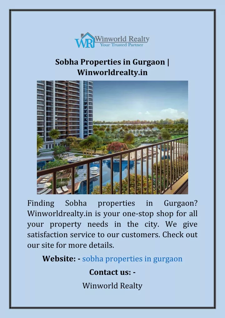 sobha properties in gurgaon winworldrealty in