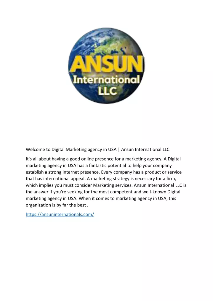 welcome to digital marketing agency in usa ansun