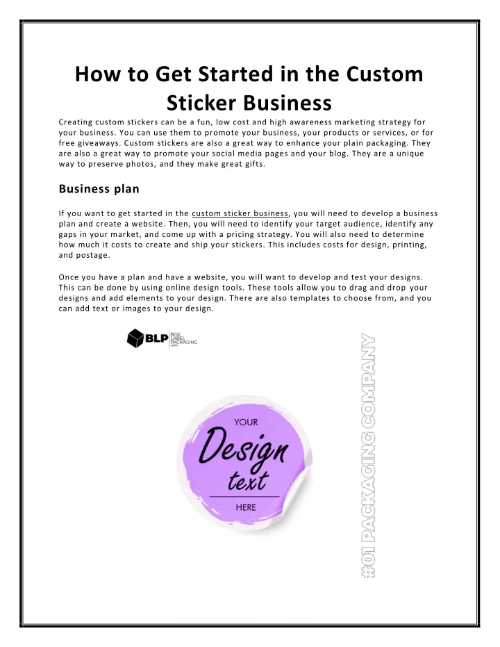 how to get started in the custom sticker business