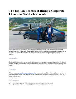 The Top Ten Benefits of Hiring a Corporate Limousine Service in Canada