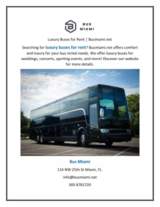 luxury buses for rent busmiami net
