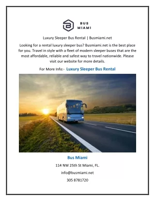 luxury sleeper bus rental busmiami net