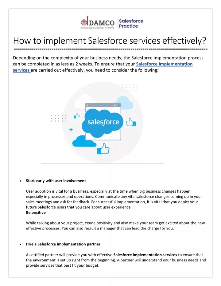 how to implement salesforce services effectively