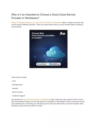 Why is it so Important to Choose a Good Cloud Service Provider In Wimbledon