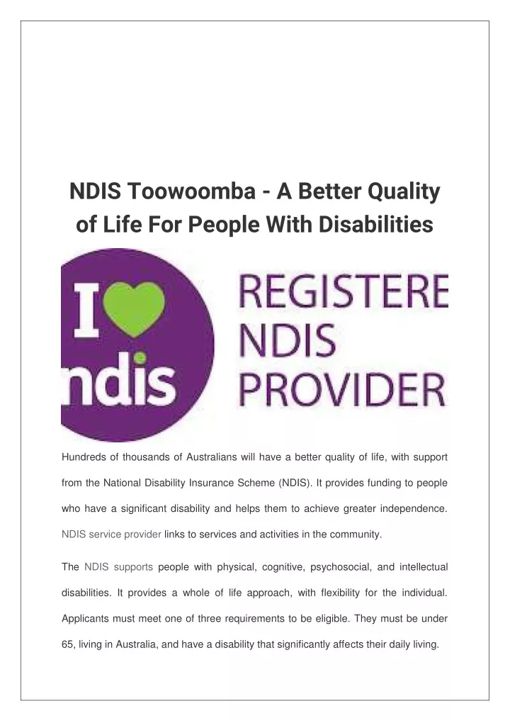 ndis toowoomba a better quality of life
