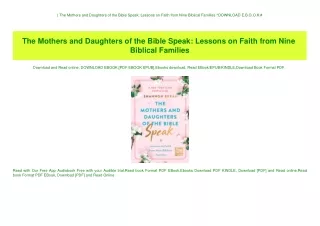^DOWNLOAD-PDF) The Mothers and Daughters of the Bible Speak Lessons on Faith from Nine Biblical Families ^DOWNLOAD E.B.O