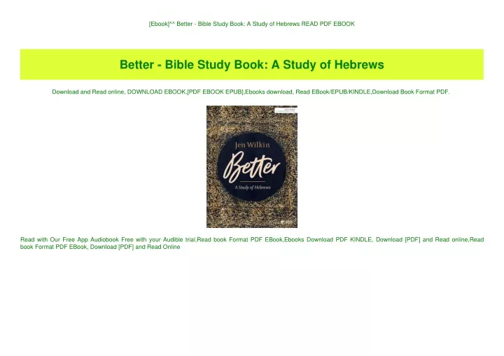 ebook better bible study book a study of hebrews