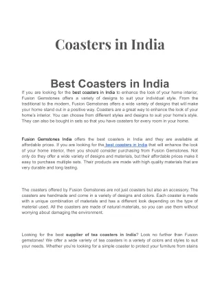 coasters in india