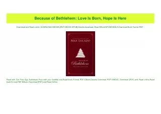 (READ)^ Because of Bethlehem Love Is Born  Hope Is Here BEST Book