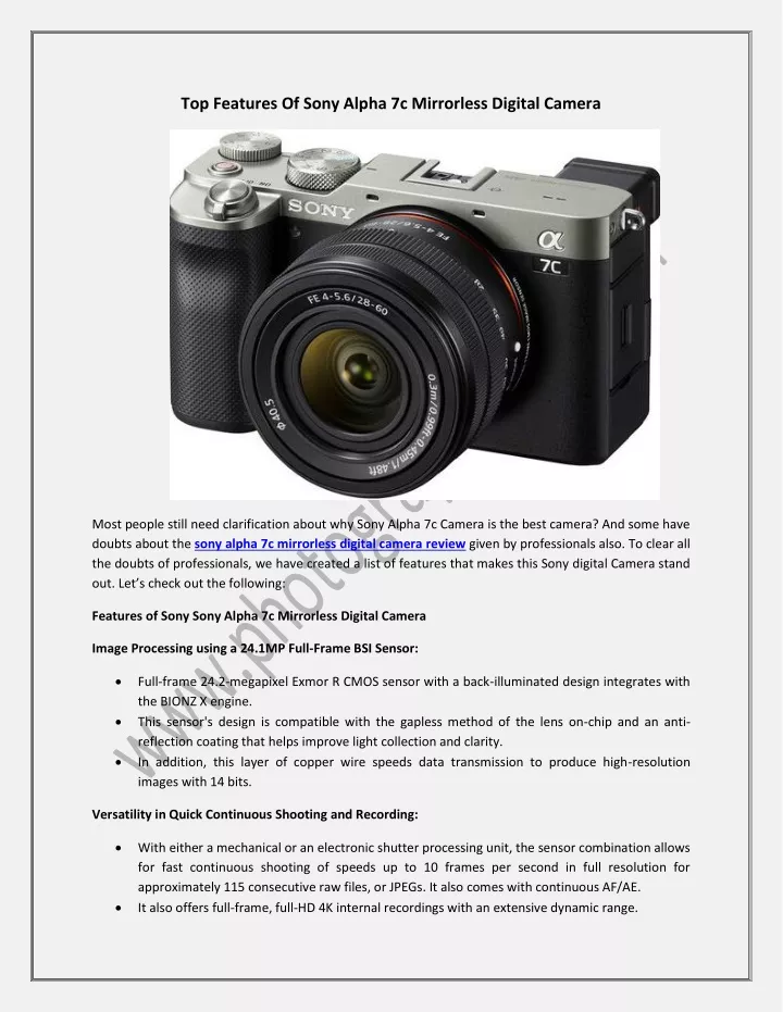 top features of sony alpha 7c mirrorless digital