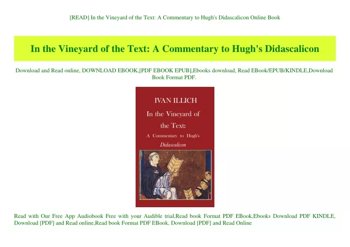 read in the vineyard of the text a commentary