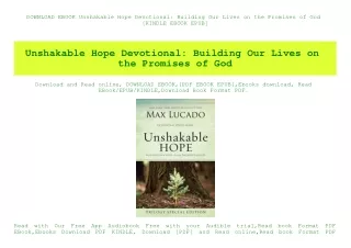 DOWNLOAD EBOOK Unshakable Hope Devotional Building Our Lives on the Promises of God [KINDLE EBOOK EPUB]