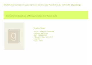 [READ] Econometric Analysis of Cross Section and Panel Data  by Jeffrey M. W