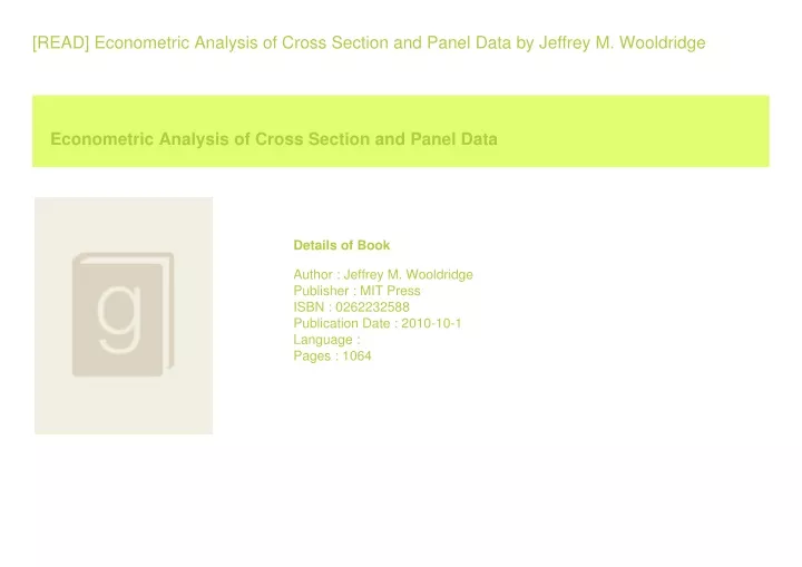 read econometric analysis of cross section