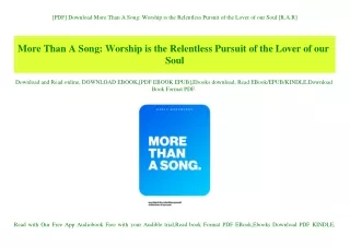 [PDF] Download More Than A Song Worship is the Relentless Pursuit of the Lover of our Soul [R.A.R]
