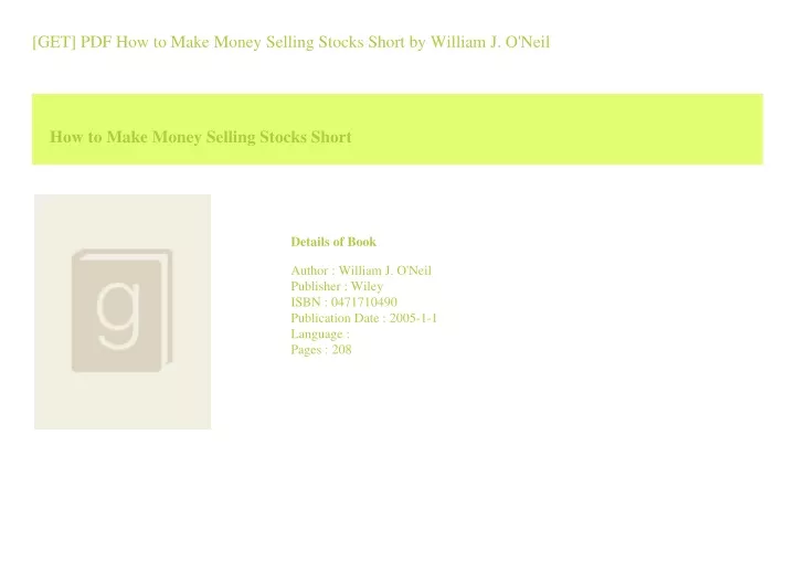 ppt-get-pdf-how-to-make-money-selling-stocks-short-by-william-j-o