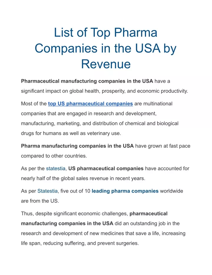 PPT List of Top Pharma Companies in the USA by Revenue PowerPoint