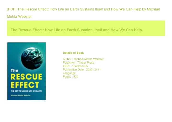 pdf the rescue effect how life on earth sustains