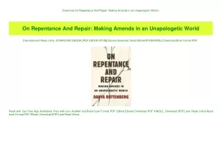 Download On Repentance And Repair Making Amends in an Unapologetic World (E.B.O.O.K. DOWNLOAD^
