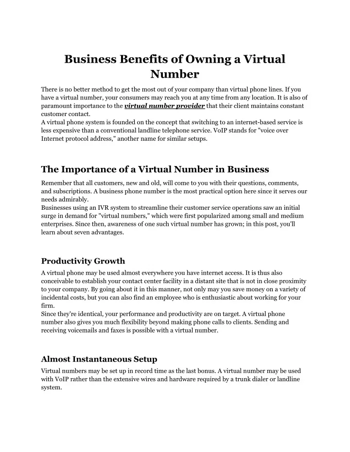 business benefits of owning a virtual number