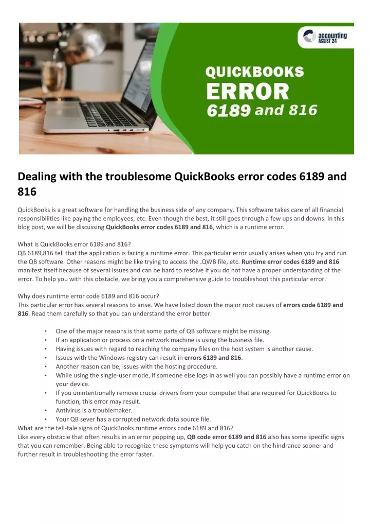 dealing with the troublesome quickbooks error