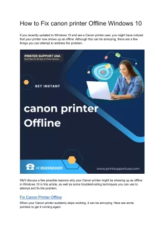 How do I do Fix canon printer Offline Windows 10