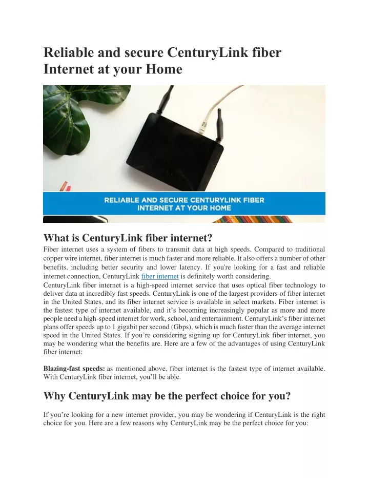 reliable and secure centurylink fiber internet