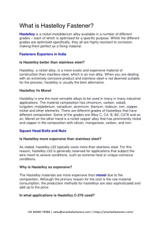 what is hastelloy fastener