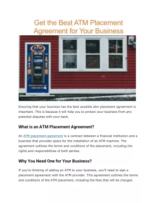 get the best atm placement agreement for your