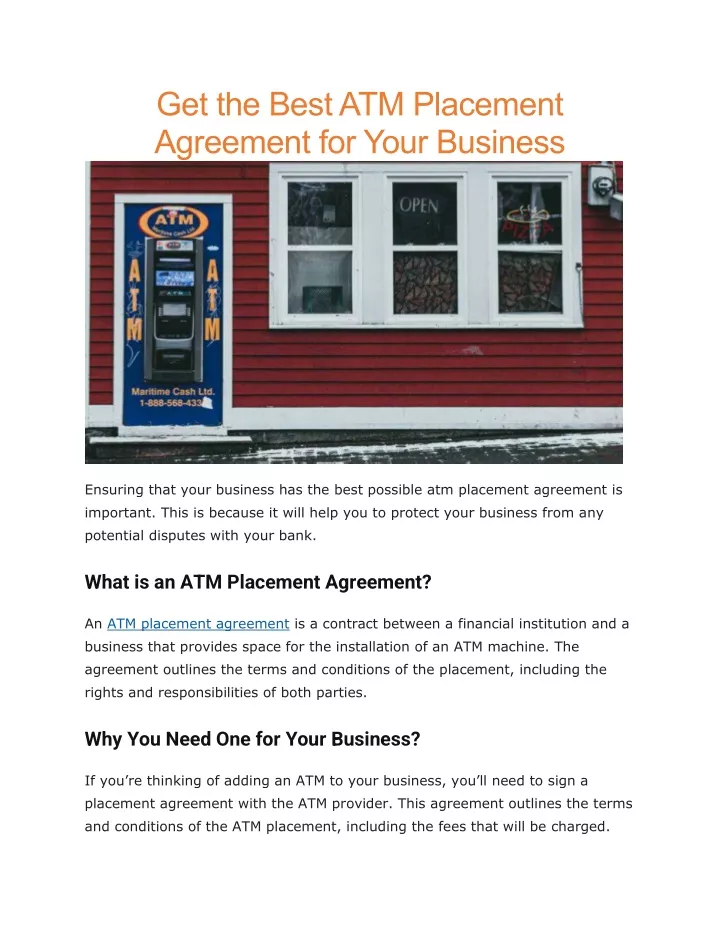 get the best atm placement agreement for your