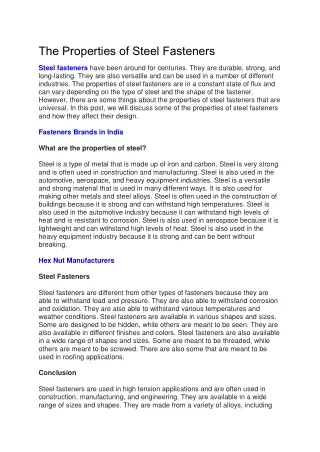 the properties of steel fasteners