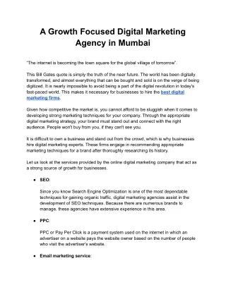 A Growth Focused Digital Marketing Agency in Mumbai