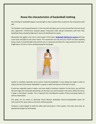 Know the characteristics of basketball clothing
