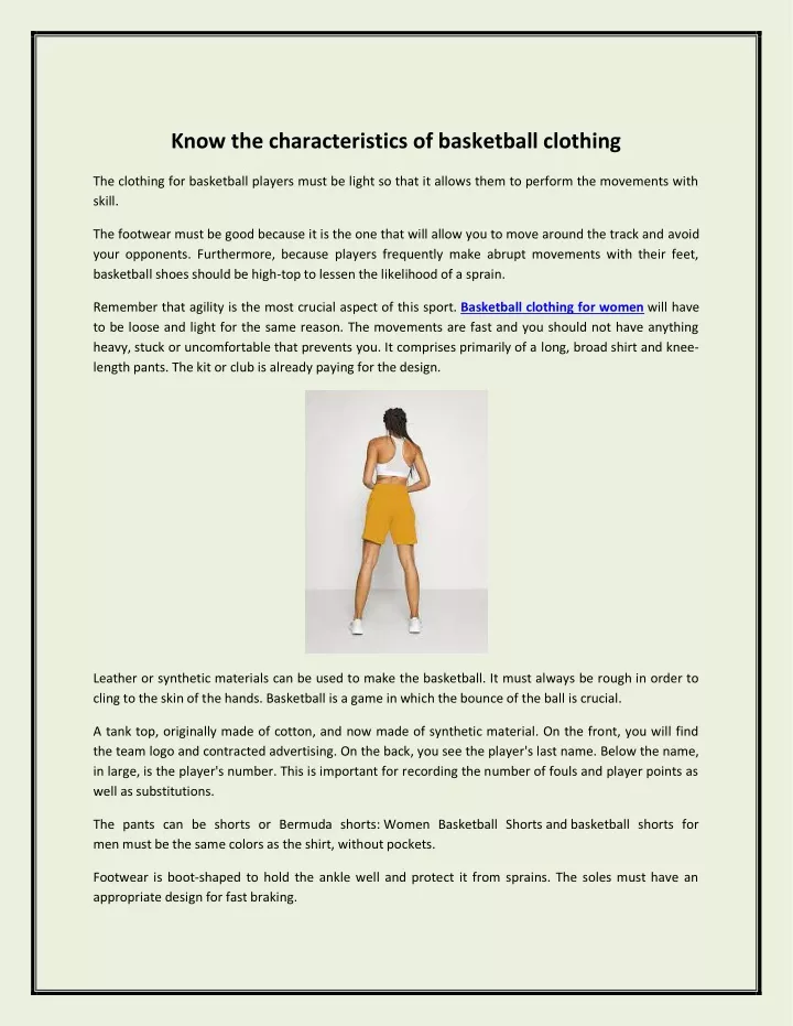 know the characteristics of basketball clothing