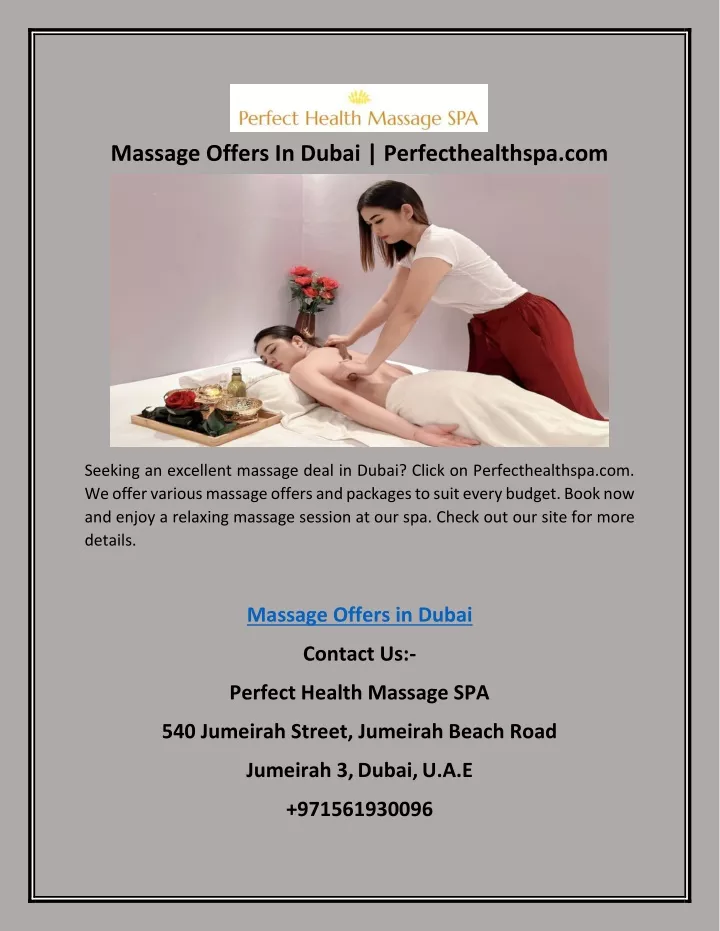 massage offers in dubai perfecthealthspa com