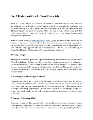 Top 6 Features of Oracle Cloud Financials